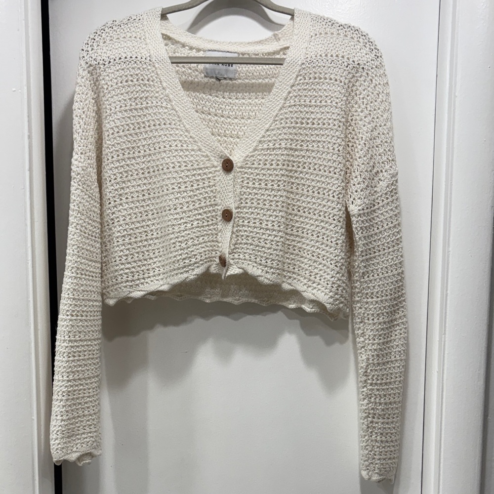 Pink Rose Cream Cropped Cardigan